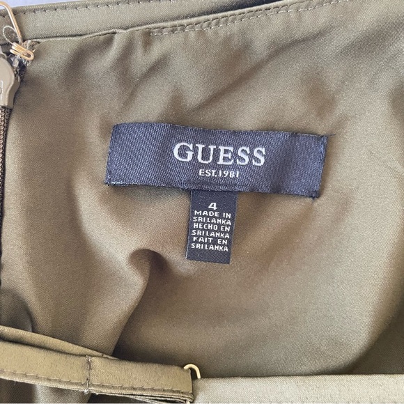 Guess Women’s Olive Satin Slip Dress Cross Back Straps Lace Trim Detail Cocktail - Picture 8 of 16